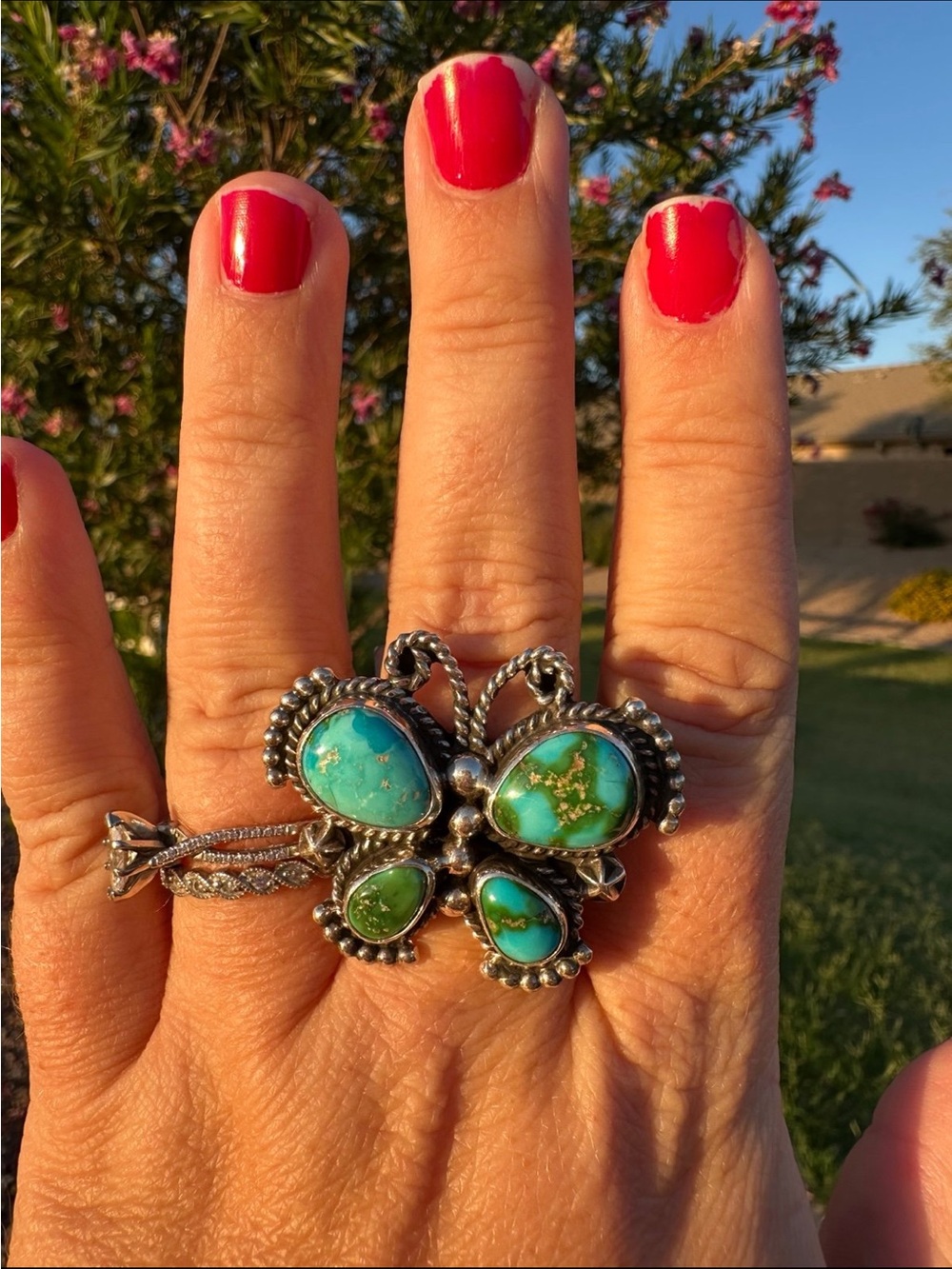 Size 9 Native Made Sonoran Turquoise Thick Sterling Silver Ring 🦋